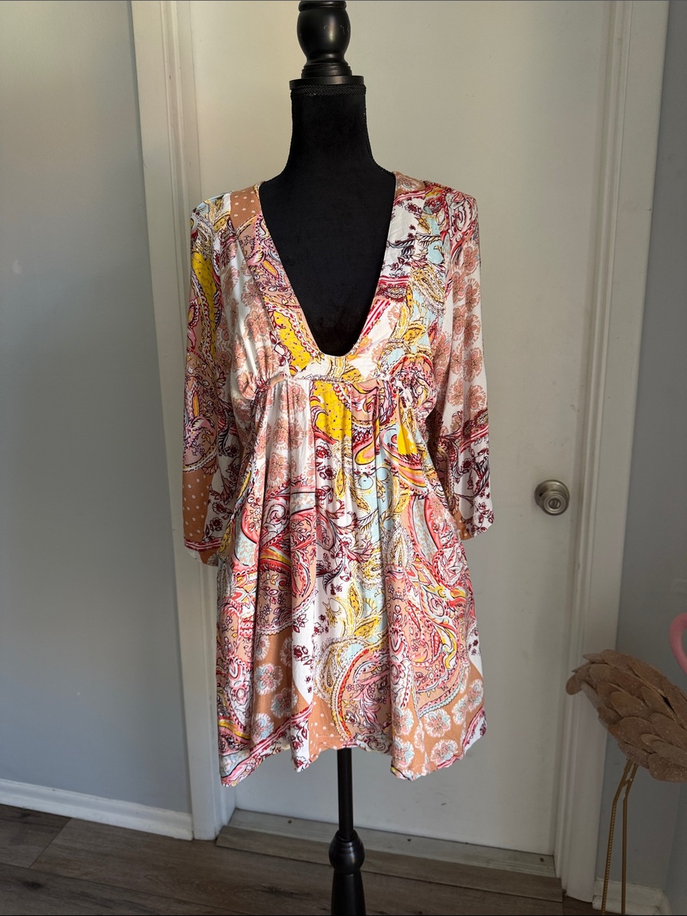 Anama Paisley Mini Dress in White, Pink, Yellow, Orange